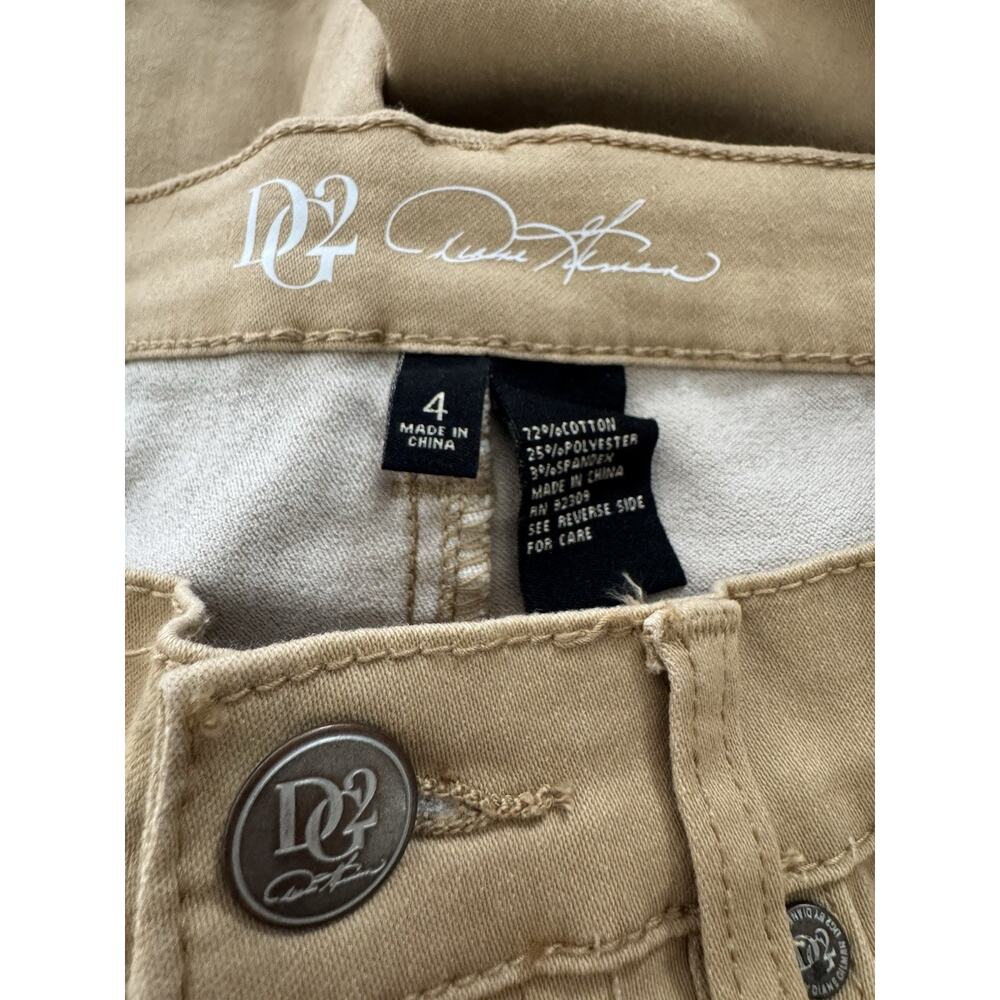 Boho Embroidered Tan Pants Skinny Straight Leg EUC Size 4 Neutral Chic DG2 - Picture 3 of 5